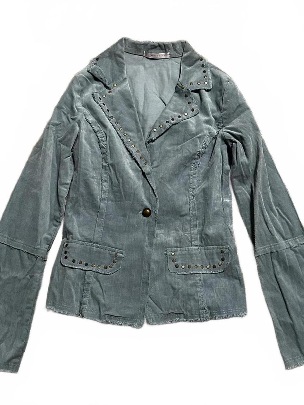 Y2K Monteau Office Siren Blue Corduroy Bell Sleeve Jacket size S